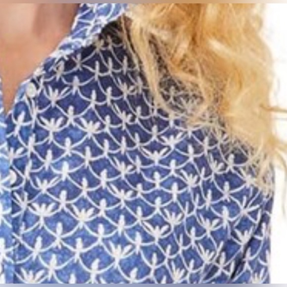 EUC J.Mclaughlin Fallon Long Sleeve Linen SZ L Blue & White - Picture 9 of 10